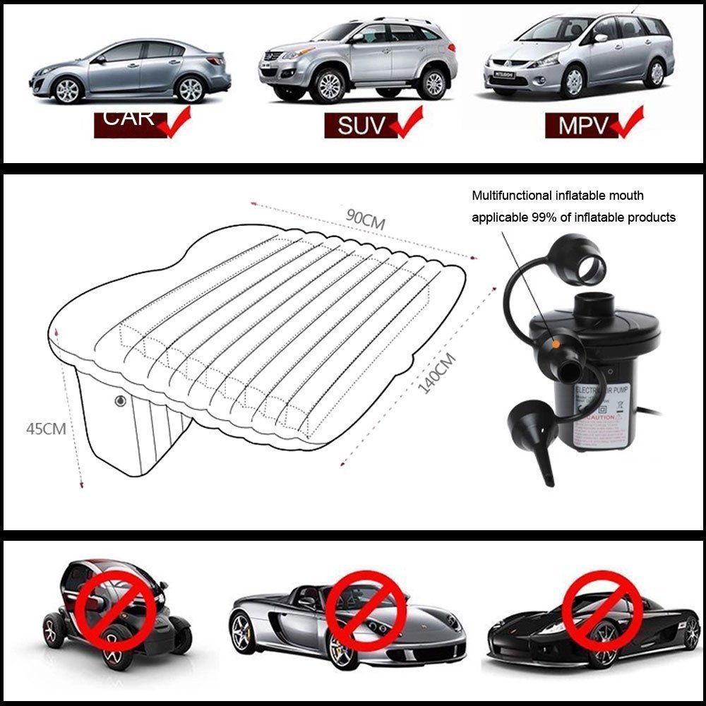 Ada Inflatable Travel Car Bed Air Sofa With Two Inflatable Pillow For Car Back Seat Black Galacy