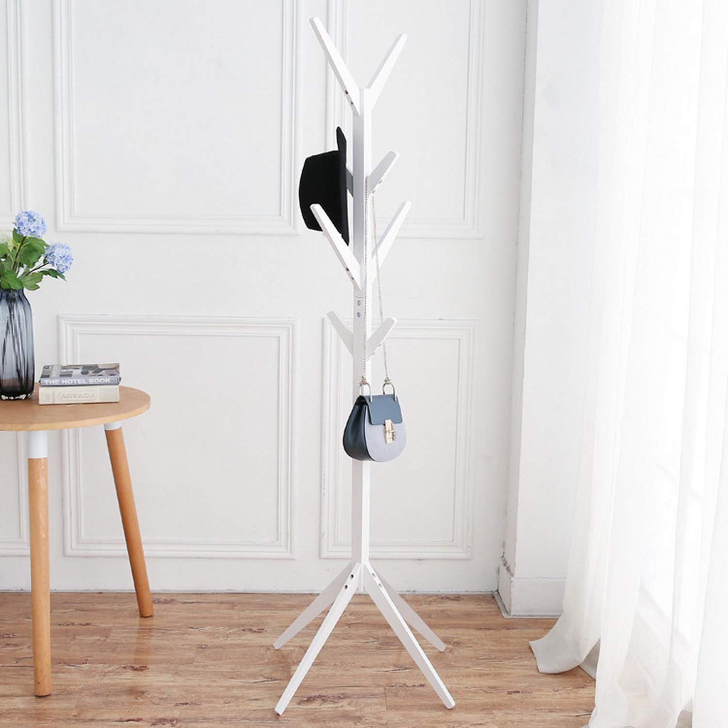 Metal Free Standing Coat Rack Stand, Hall Tree with 8 Hooks, Coat Hanger for Entryway, Hallway (White)