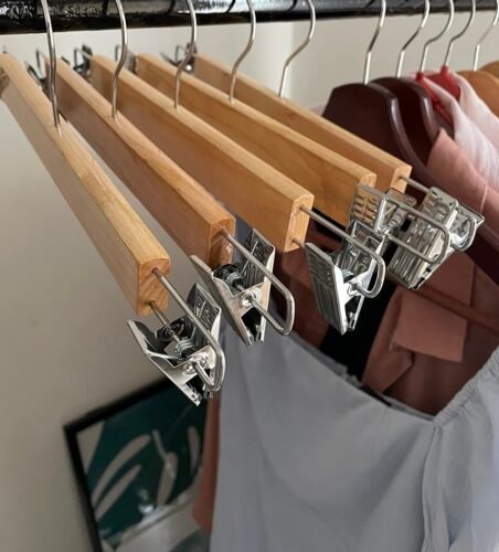 ADA Solid Wooden Hangers with Metal Grip Clips , 360° Swivel Hook Hangers for Wardrobe Wooden Clip Hanger for Pant, Skirts , Wooden Clothes Hanger photo review