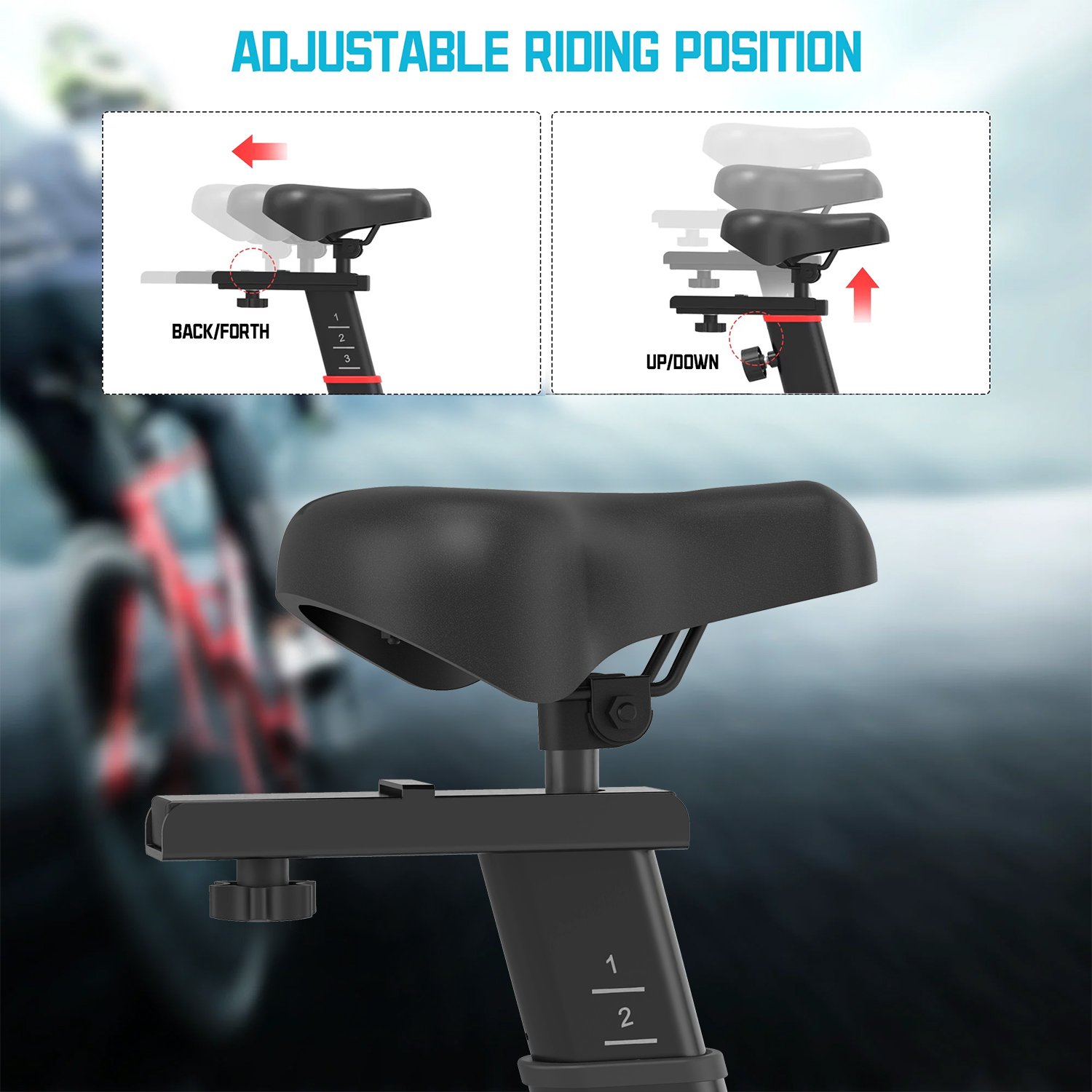 2 ways Adjustable Non Slip Handlebar 4 ways Padded Seat